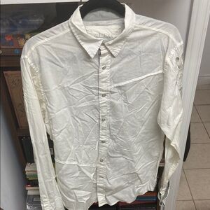 Vintage Guess Embroidered Men's White Button-Up French Cuff Shirt